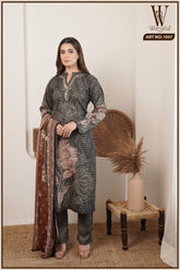 Bottle Green Winter Bloom Suit Set (With Shawl)