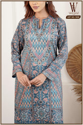 Sky Blue Ethnic Weave Winter Suit Set (With Shawl)