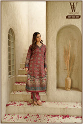 Maroon Winter Heritage Motif Suit Set (With Shawl)