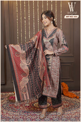 Dark Grey Royal Tapestry Winter Suit Set (With Shawl)