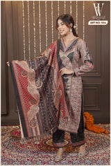 Dark Grey Royal Tapestry Winter Suit Set (With Shawl)