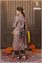 Dark Grey Royal Tapestry Winter Suit Set (With Shawl)