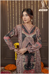 Dark Grey Royal Tapestry Winter Suit Set (With Shawl)