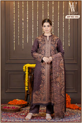 Mauve Kashmiri Bloom Winter Suit Set (With Shawl)