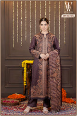 Mauve Kashmiri Bloom Winter Suit Set (With Shawl)