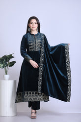 Velvet Embroidered Kurta Set