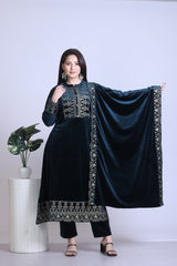 Velvet Embroidered Kurta Set