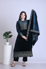 Velvet Embroidered Kurta Set