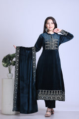 Velvet Embroidered Kurta Set