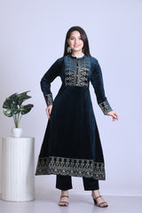 Velvet Embroidered Kurta Set