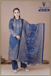 Blue Majestic Tapestry Winter Suit Set (With Shawl)