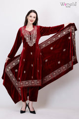 Womelle Elegant Maroon Embroidered Kurta Set