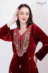 Womelle Elegant Maroon Embroidered Kurta Set