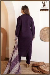 Wine Royal Embroidered Suit Set (With Printed Shawl)