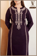 Wine Royal Embroidered Suit Set (With Printed Shawl)