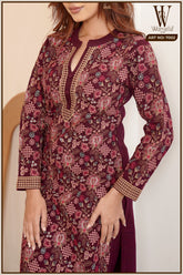Maroon Regal Embroidered Suit Set (With Shawl)