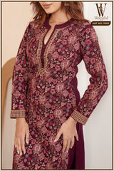 Maroon Regal Embroidered Suit Set (With Shawl)