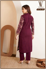 Maroon Regal Embroidered Suit Set (With Shawl)