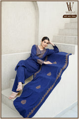 Blue Elite Embroidered Winter Suit Set (With Shawl)