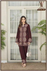 Maroon Luxe Embroidered Co-Ord Set (2-Piece)
