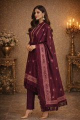Deep Maroon Kurta Set with Shawl
