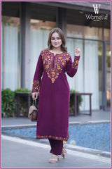 Winter Blossom Magenta Embroidered Suit Set