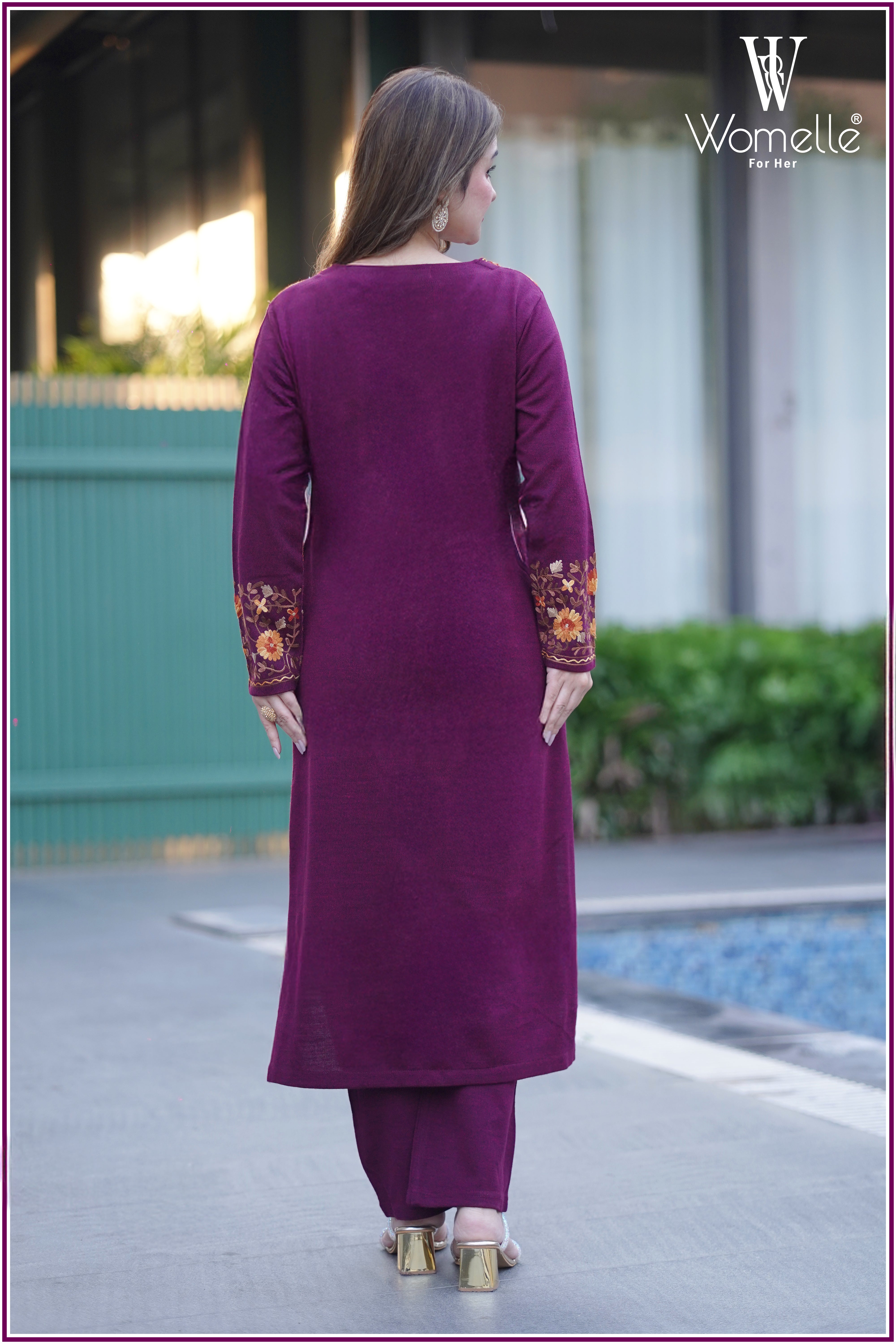 Winter Blossom Magenta Embroidered Suit Set