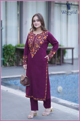 Winter Blossom Magenta Embroidered Suit Set