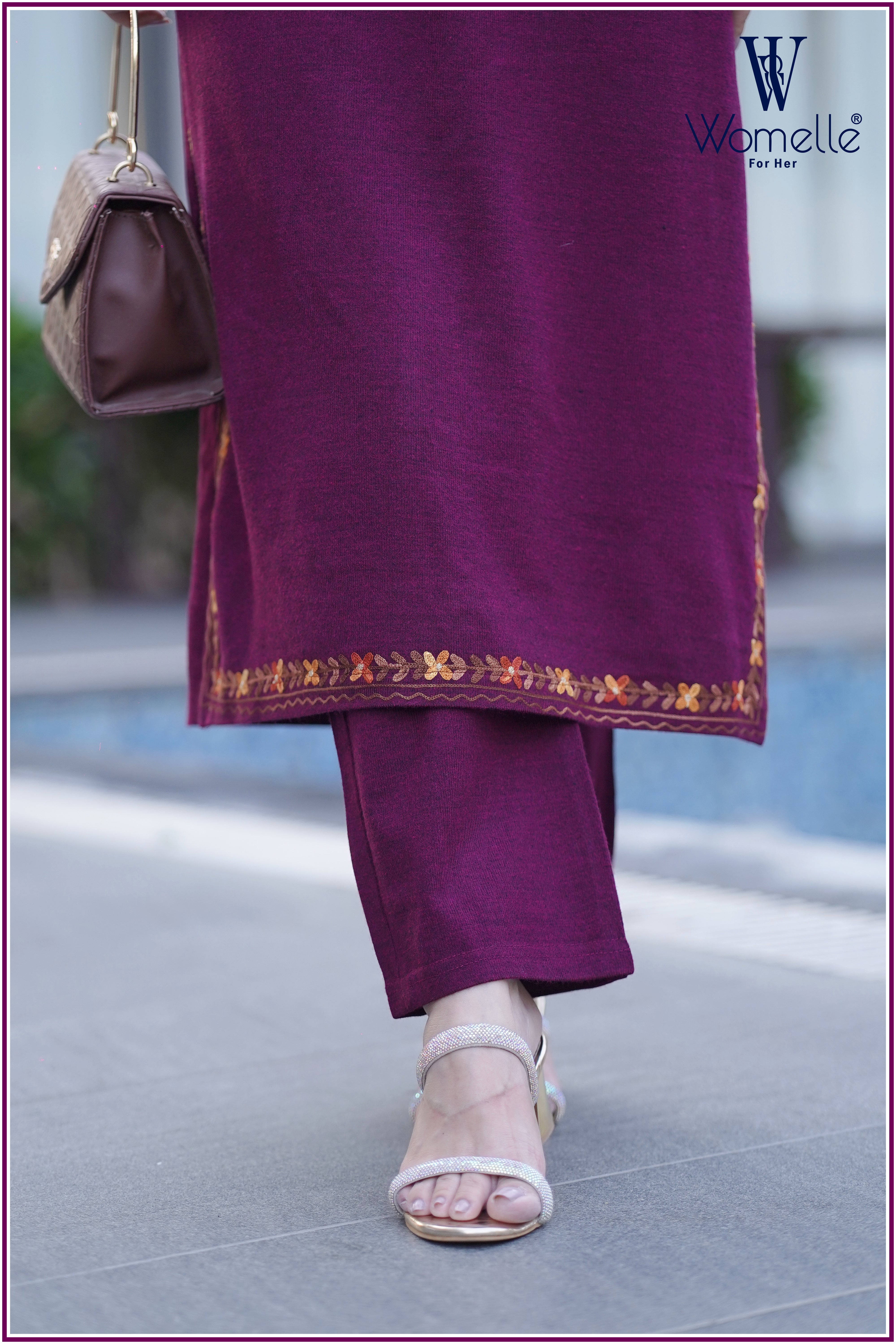 Winter Blossom Magenta Embroidered Suit Set