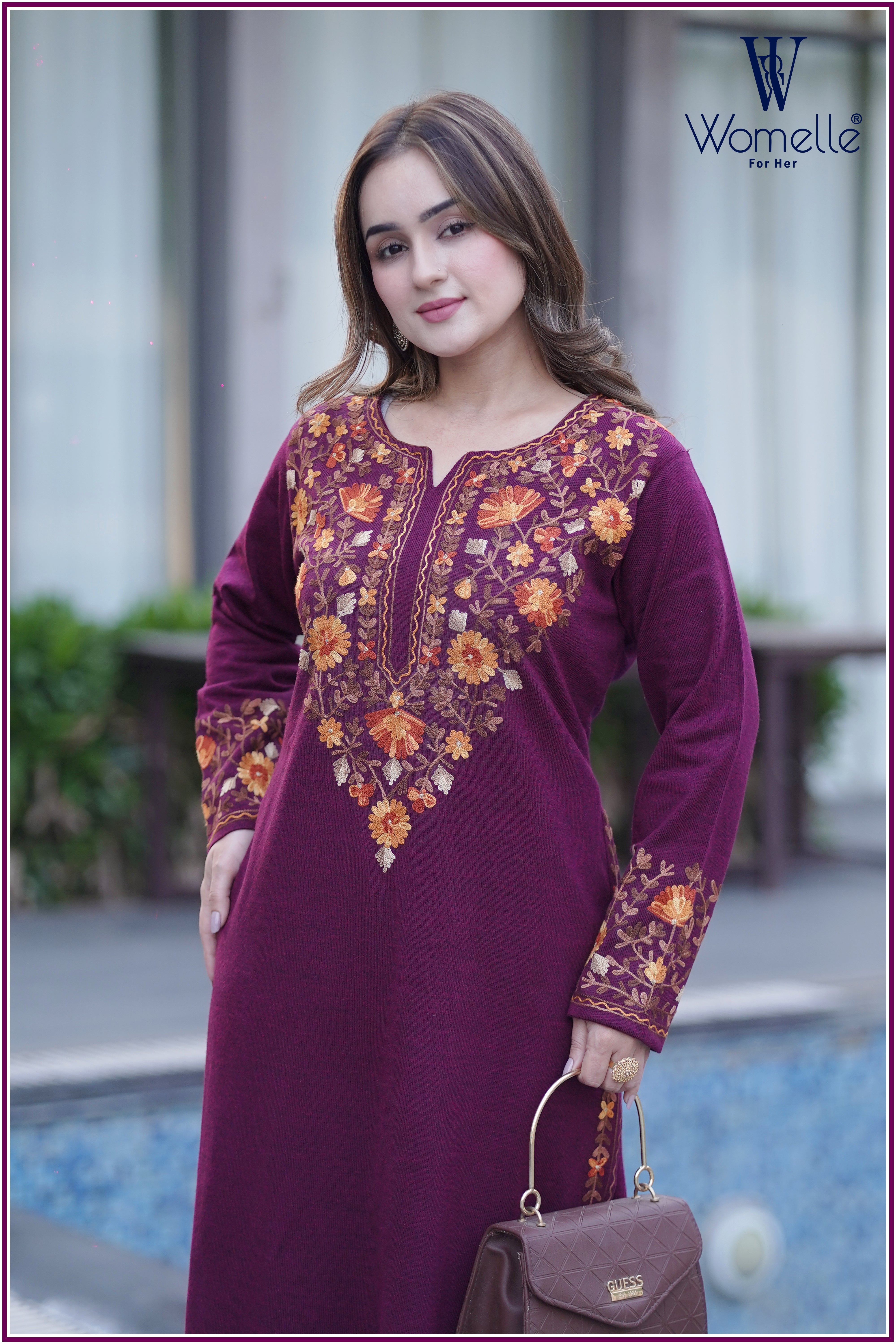 Winter Blossom Magenta Embroidered Suit Set