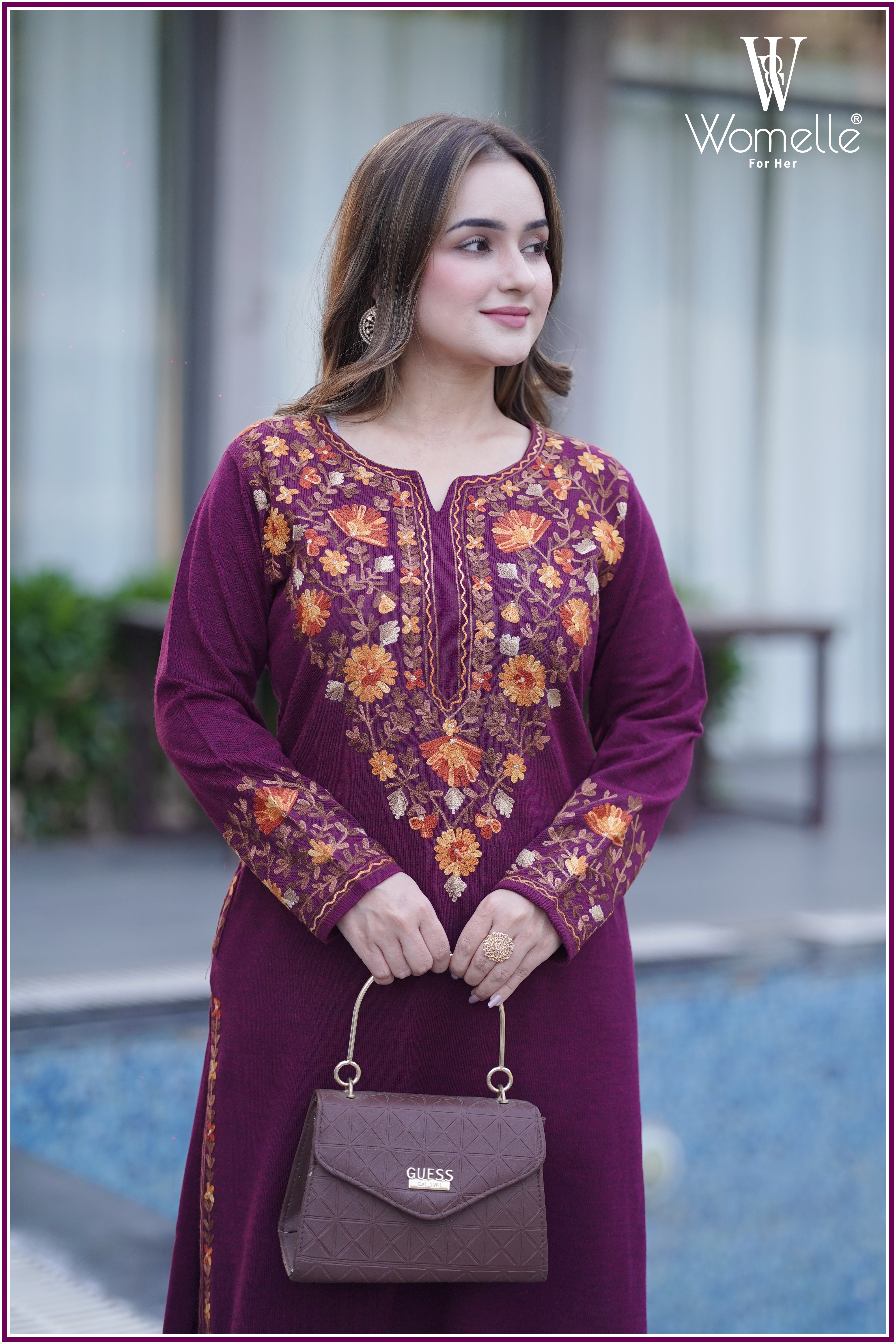Winter Blossom Magenta Embroidered Suit Set
