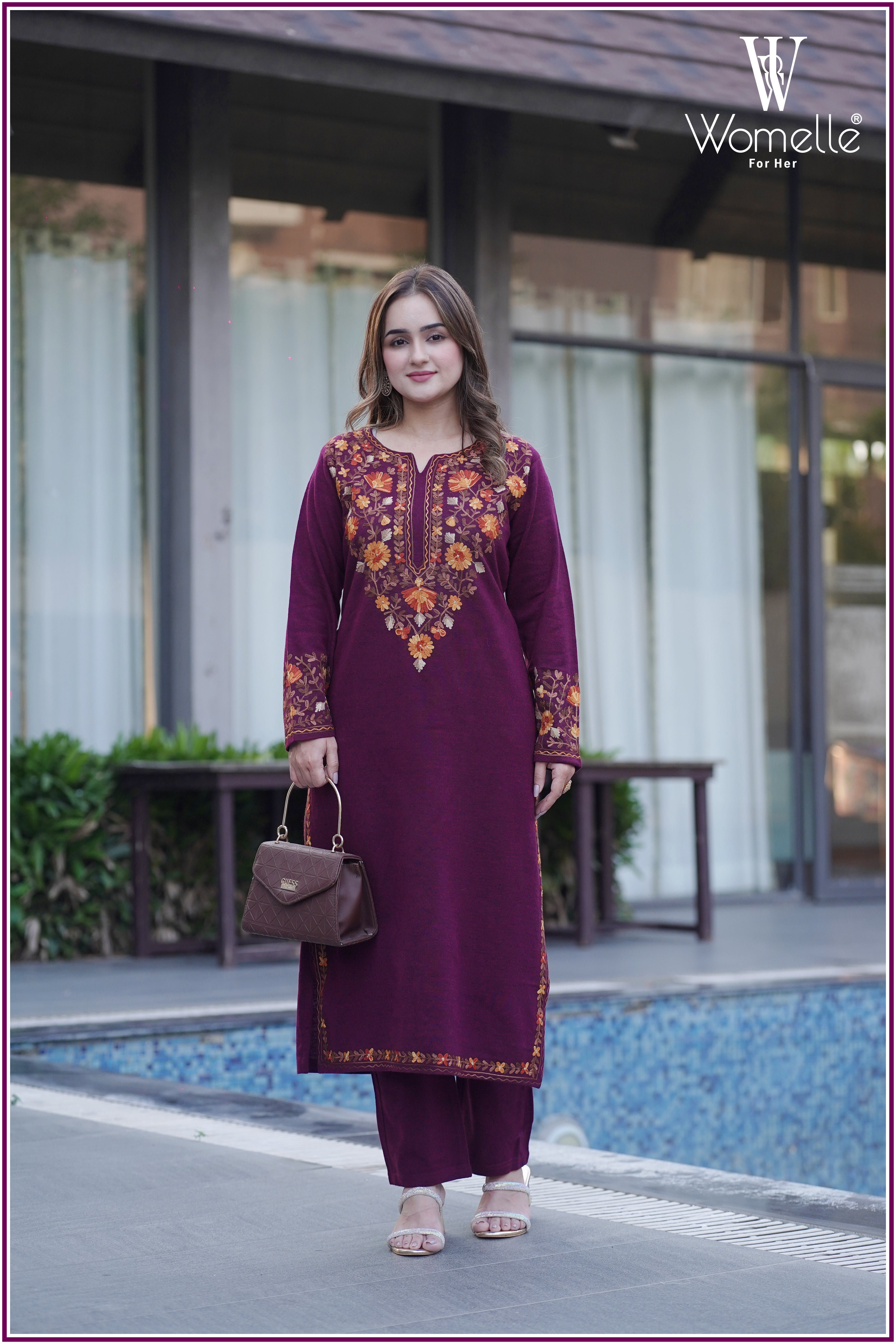 Winter Blossom Magenta Embroidered Suit Set