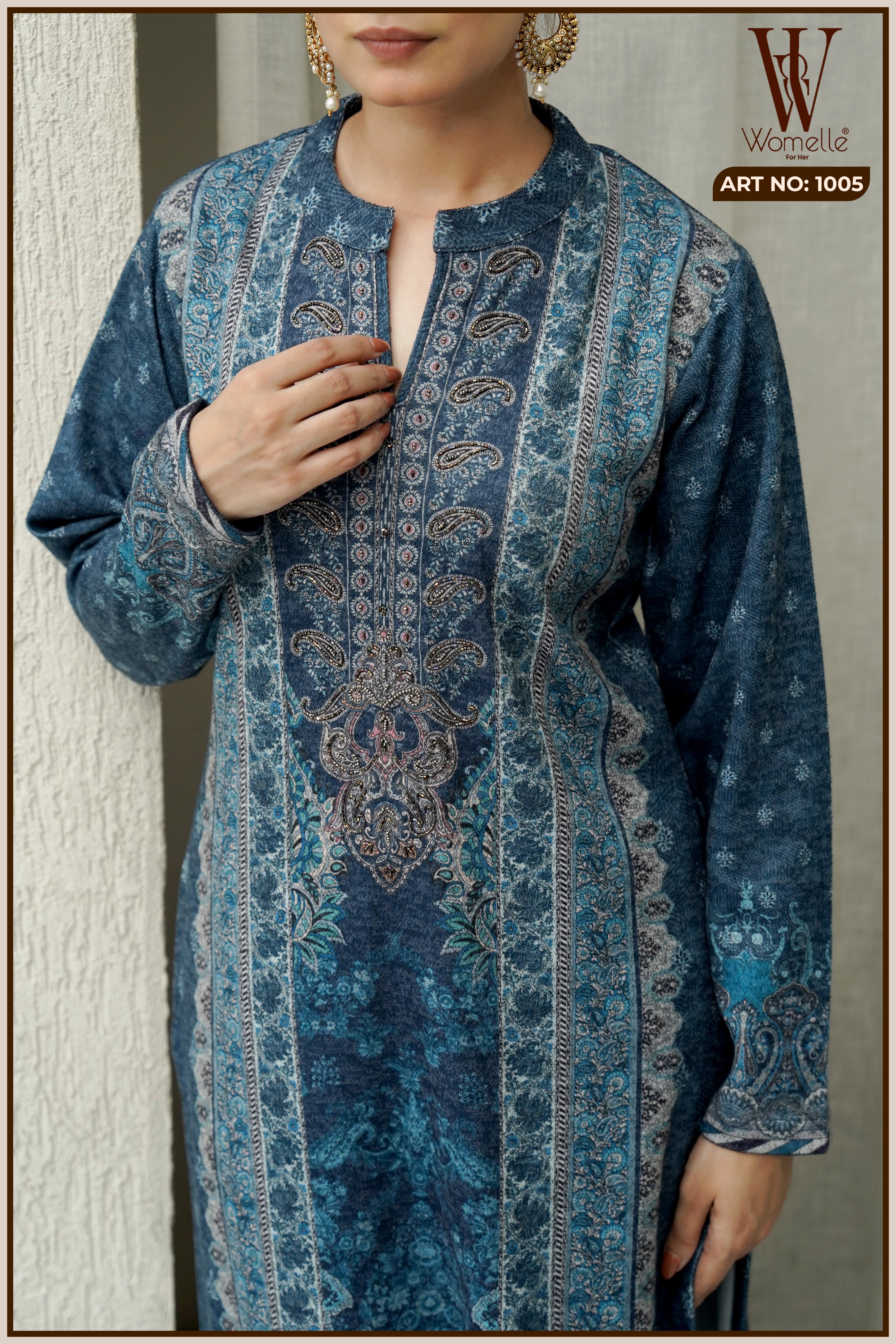 Azure Kashmiri Grandeur Winter Suit Set (With Shawl)