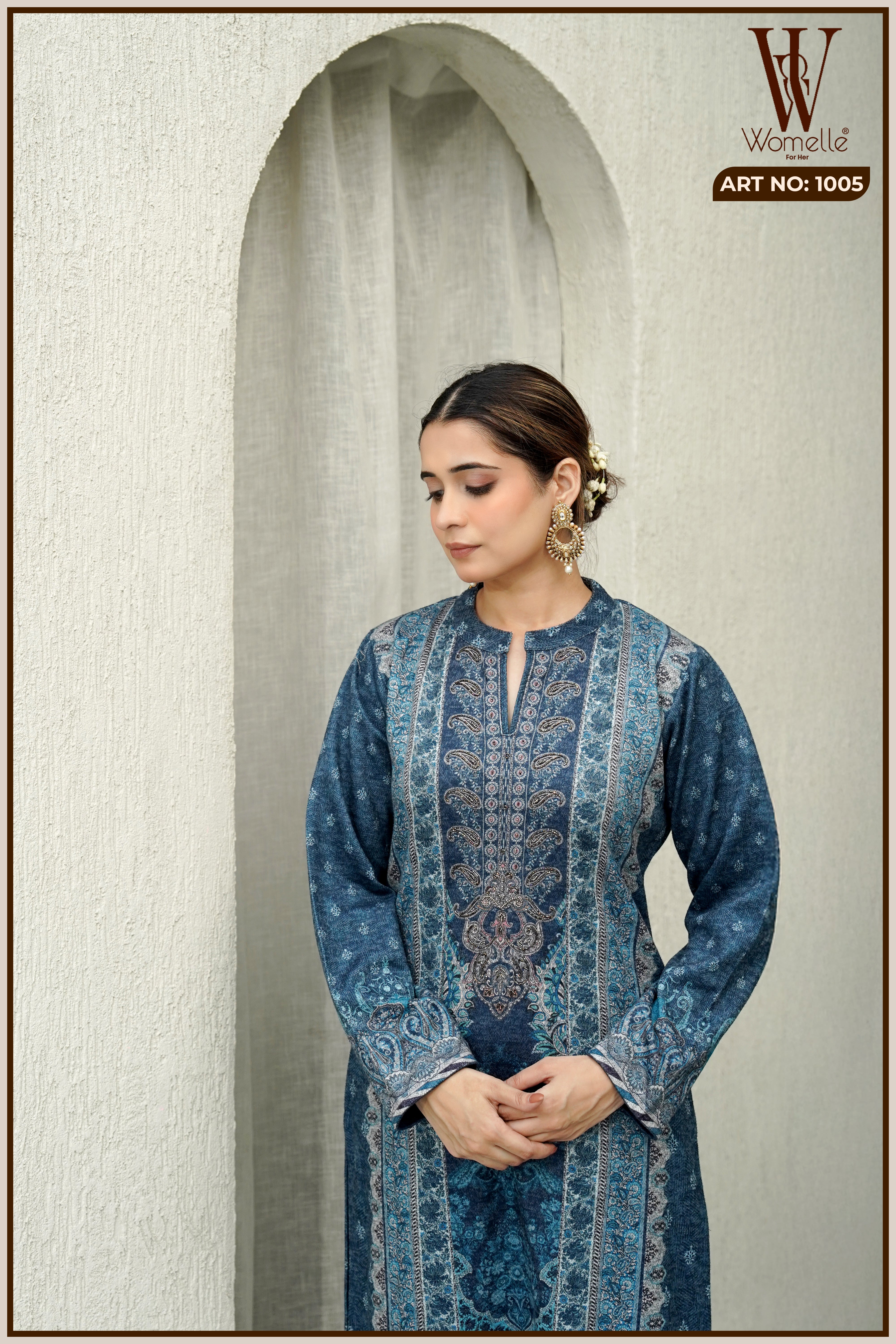 Azure Kashmiri Grandeur Winter Suit Set (With Shawl)