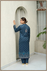 Azure Kashmiri Grandeur Winter Suit Set (With Shawl)