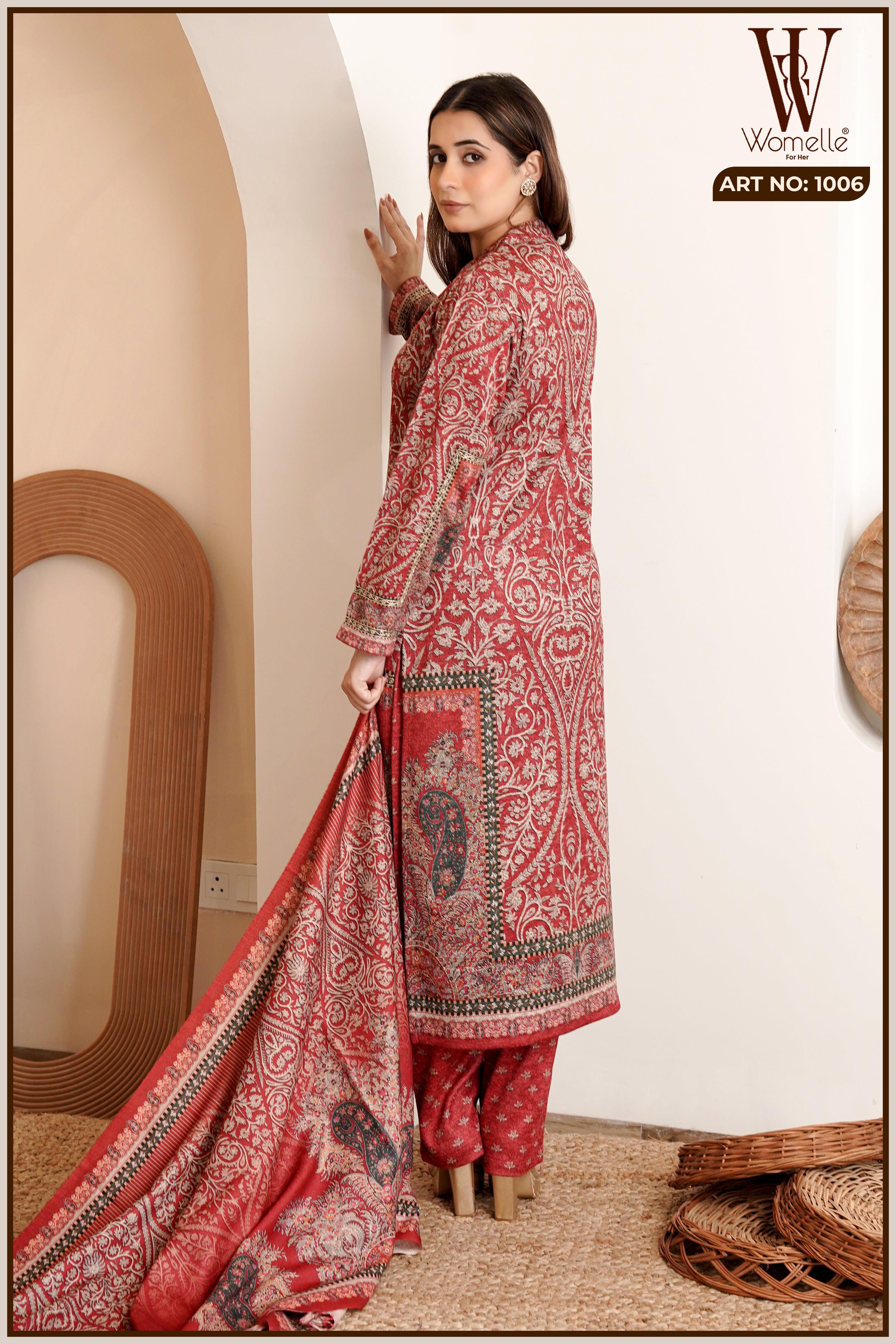 Crimson Kashmiri Royale Winter Suit Set (With Shawl)