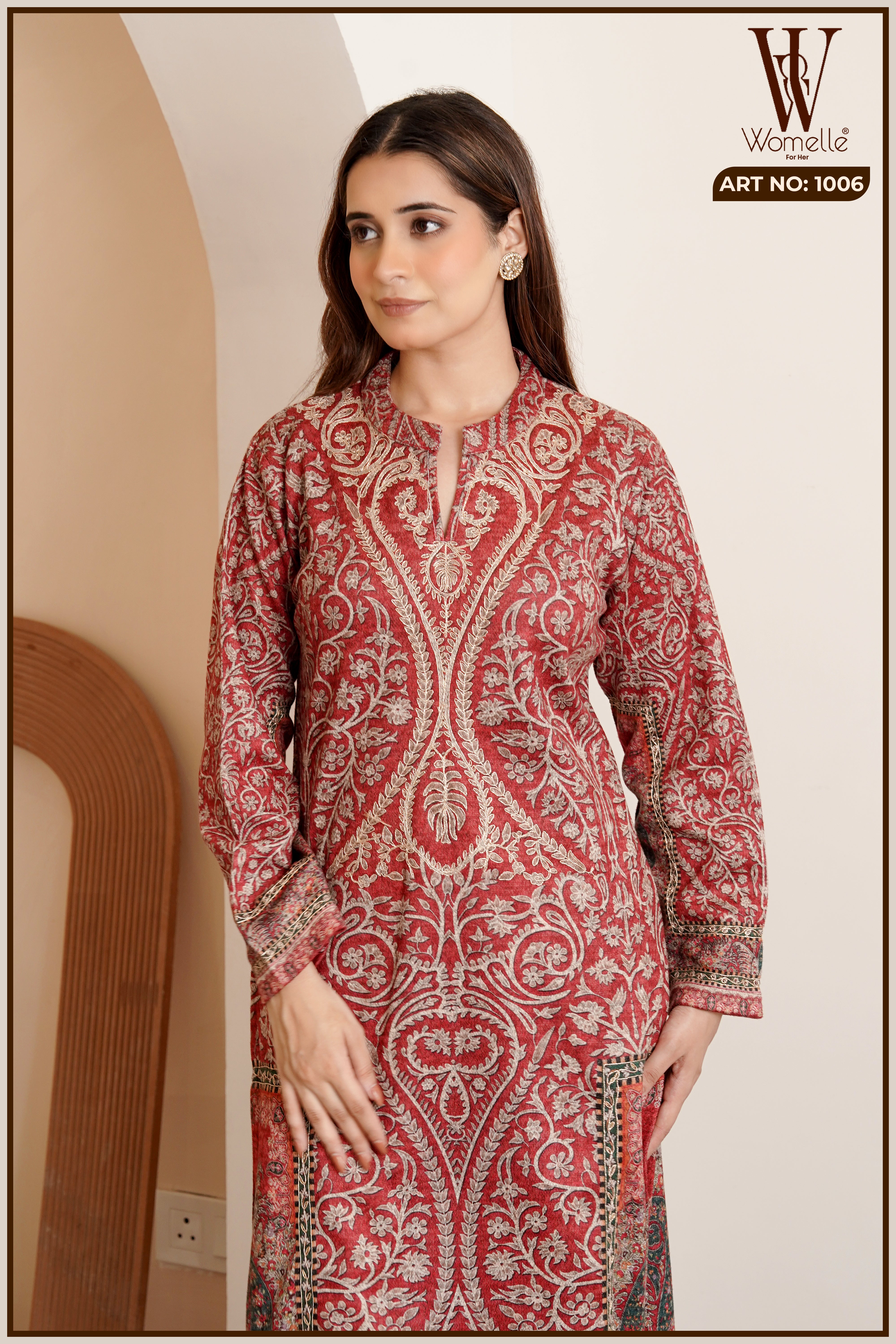 Crimson Kashmiri Royale Winter Suit Set (With Shawl)