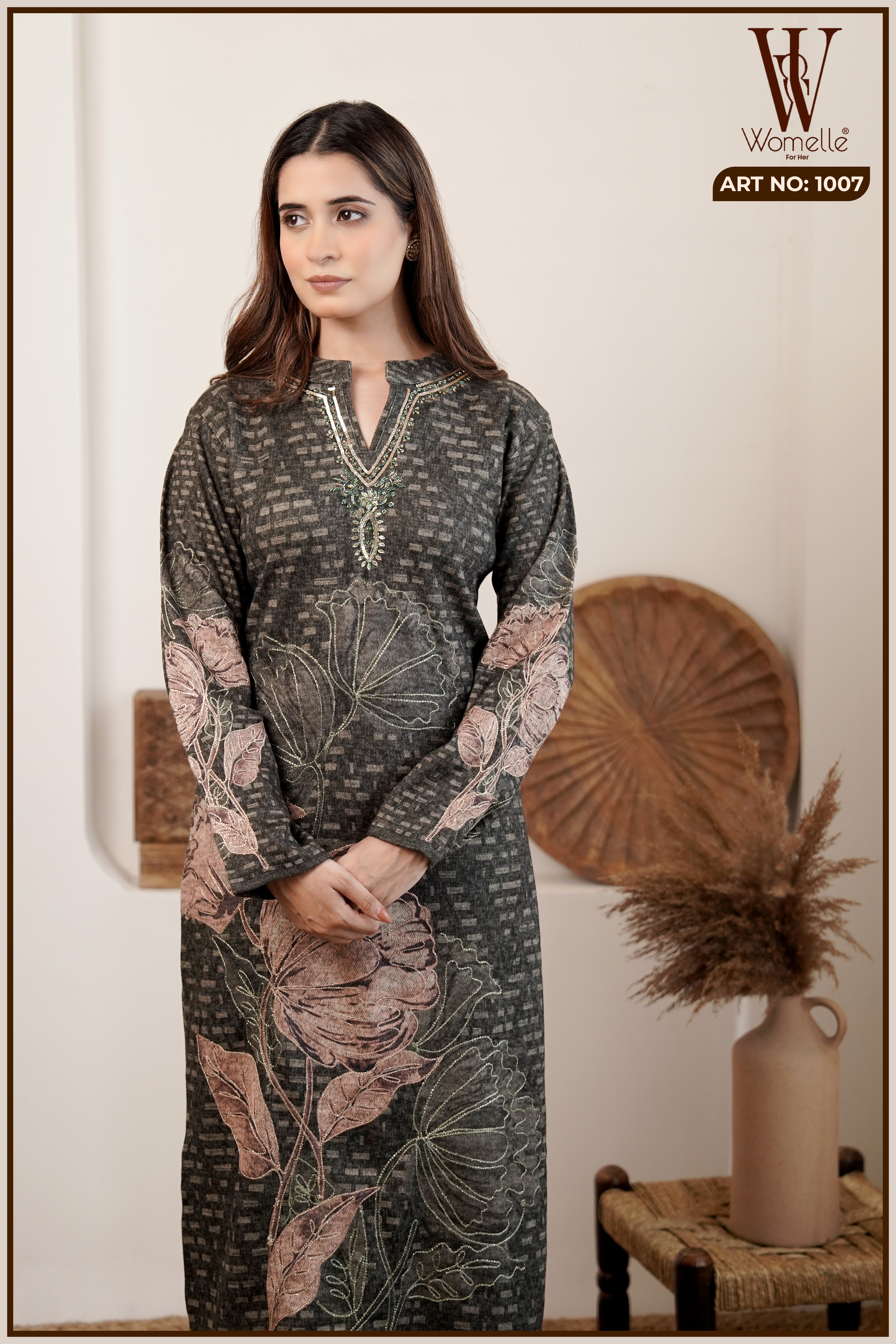 Bottle Green Winter Bloom Suit Set (With Shawl)