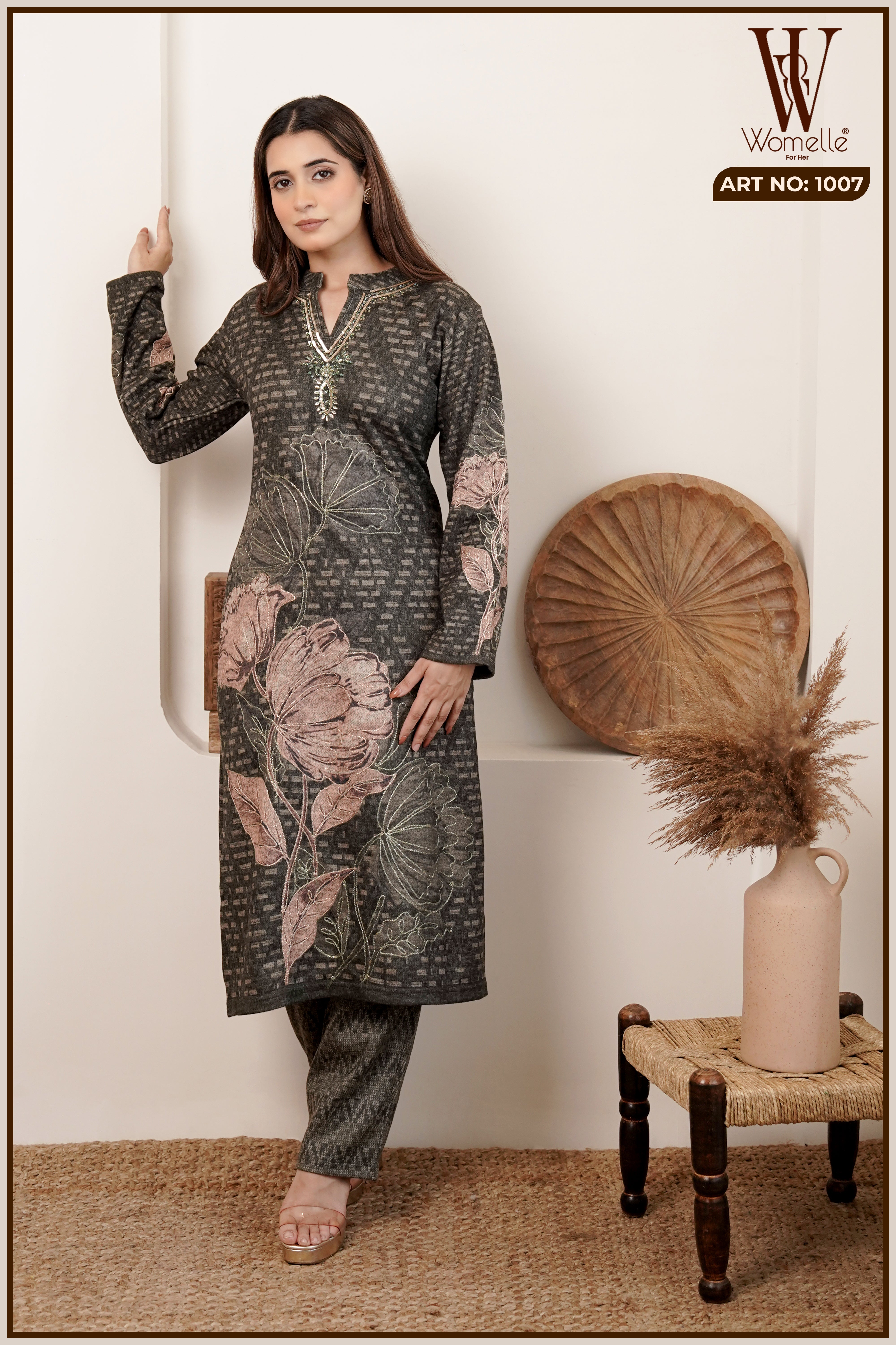 Bottle Green Winter Bloom Suit Set (With Shawl)