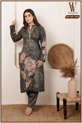 Bottle Green Winter Bloom Suit Set (With Shawl)