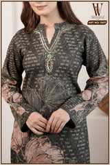 Bottle Green Winter Bloom Suit Set (With Shawl)