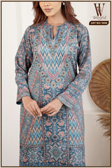 Sky Blue Ethnic Weave Winter Suit Set (With Shawl)
