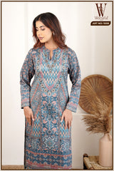 Sky Blue Ethnic Weave Winter Suit Set (With Shawl)