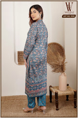 Sky Blue Ethnic Weave Winter Suit Set (With Shawl)