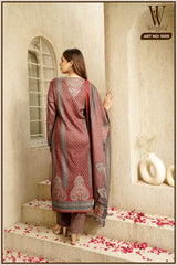 Maroon Royal Weave Winter Suit Set (With Shawl)