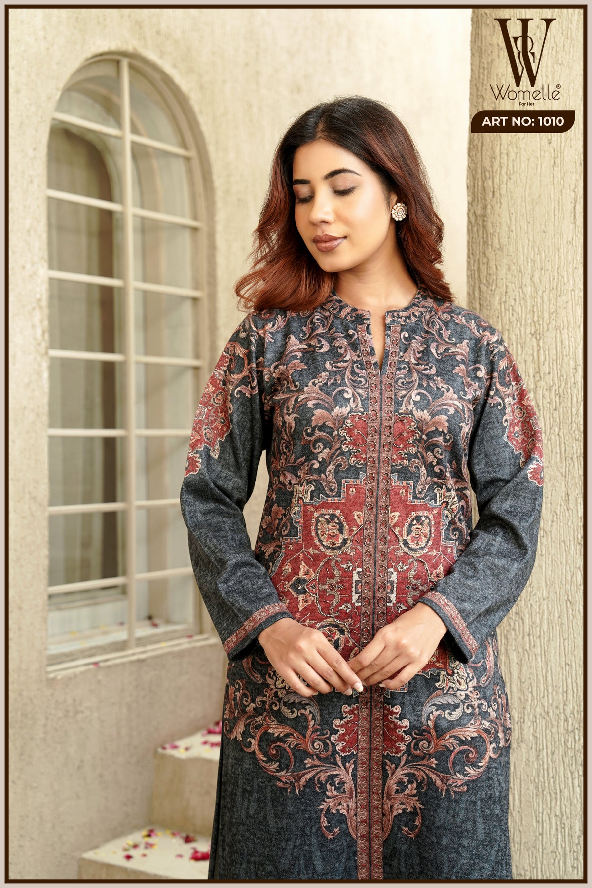 Dark Grey Imperial Charm Winter Suit Set (With Shawl)