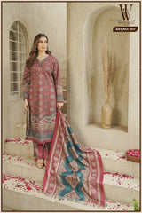 Maroon Winter Heritage Motif Suit Set (With Shawl)