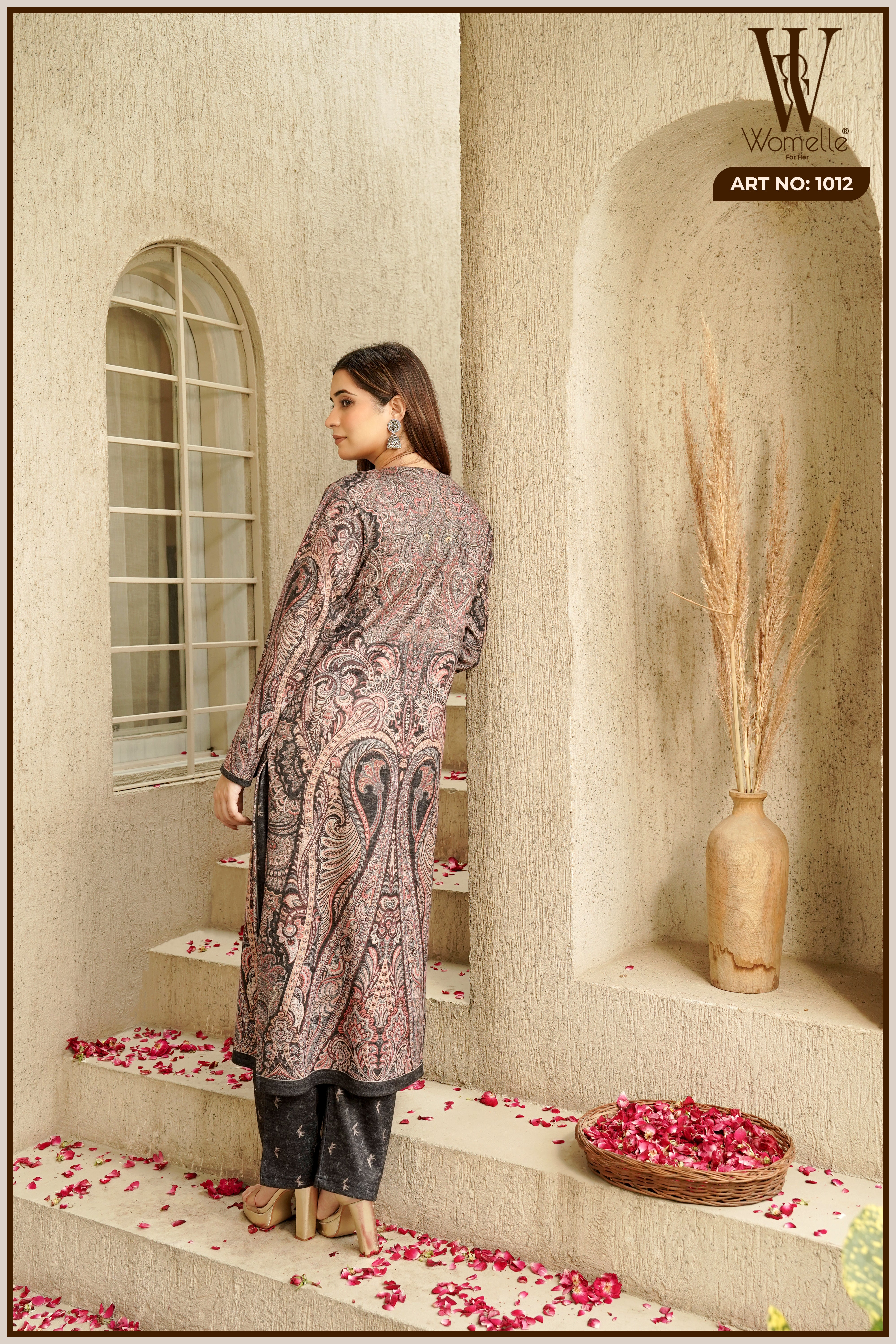 Coffee Regal Paisley Winter Suit Set (With Shawl)