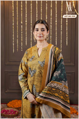 Mustard Heritage Bloom Winter Suit Set (With Shawl)