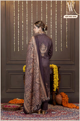 Mauve Kashmiri Bloom Winter Suit Set (With Shawl)